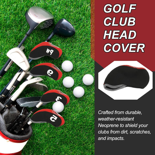 Golfclub beschermhoezen 10 stuks zwart neopreen – genummerde ijzerhoezen – golf headcovers voor golfset en golftas