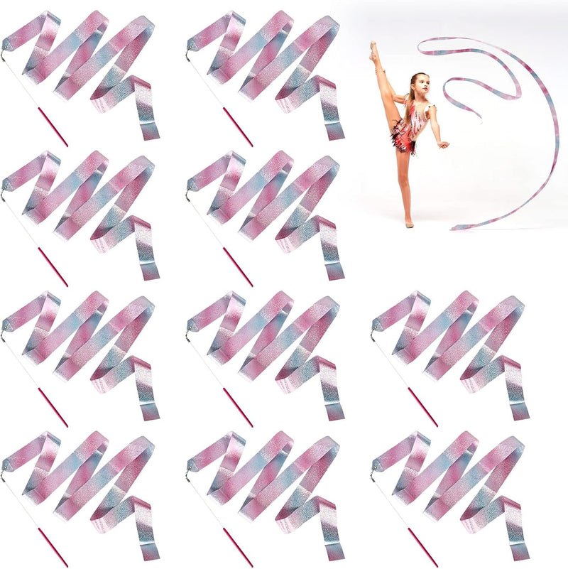 Laad afbeelding in Galerijviewer, 10 stuks dansbanden voor kinderen, gymnastiekband met stang van 2 m, ritmische sportgymnastiekband, lange dansen, swingband, wervelband, dansen, streamer, dansband, luchtslangen voor gym, circus,
