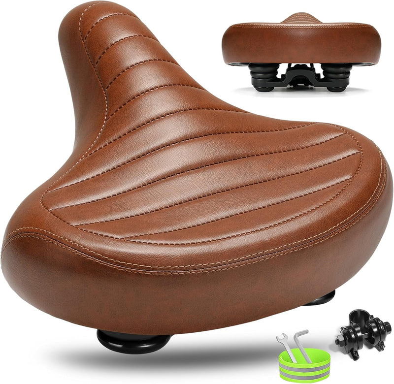 Load image into Gallery viewer, Breed comfortabel fietszadel bruin met dubbele vering
