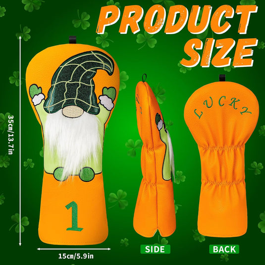 Golfclub beschermhoes van kunstleer met Ierse kabouter voor driver en houten golfclubs – golfheadcover – golfdecoratie