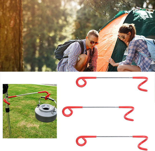 Buachois 3-delige buiten campingtent haak hanger multifunctionele camping lantaarn houder S-vormige lantaarnhaak hanger tweerichtings universele haak voor buiten camping vissen reizen avontuur (rood)