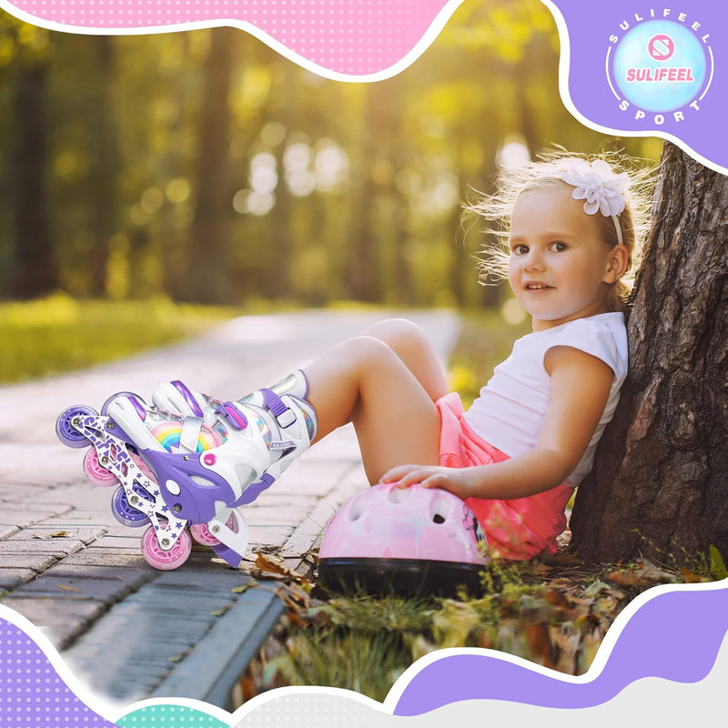 Load image into Gallery viewer, SULIFEEL Rainbow Unicorn Verstelbare zwarte rolschaatsen voor kinderen, met lichtgevende wielen, voor jongens
