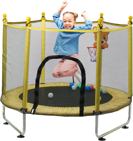 Kindertrampoline 140 cm met veiligheidsnet en basketbalmand rood – trampoline – indoor outdoor