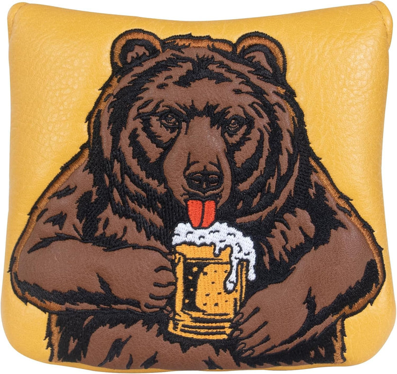 Chargez l'image dans la visionneuse de la galerie, Golf putter beschermhoes met bierdrinkende beer borduurwerk voor DF3 hamerputters – mallet headcover – putterbescherming
