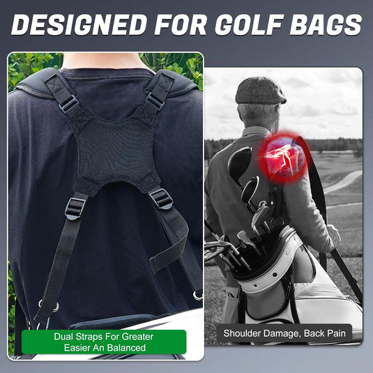 Dubbele golftas schouderriem verstelbaar met gewatteerde schouderstukken en 4 metalen haken – draagharnas – golftasriemen