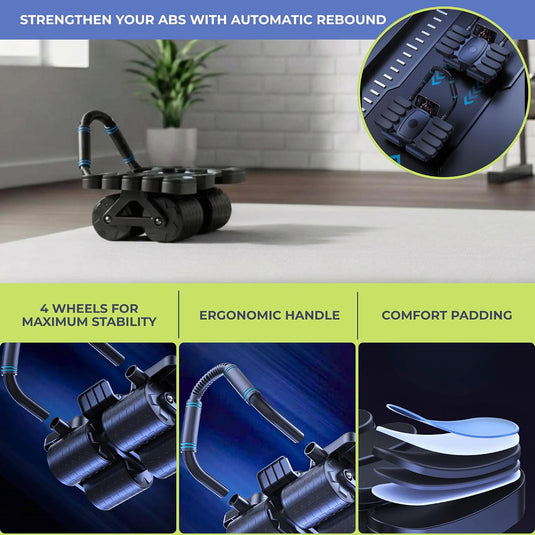 Ab roller met automatische rebound elleboogsteun en telefoonhouder – buikspiertrainer – ab wheel