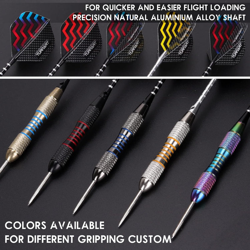 Load image into Gallery viewer, Turnart Darts Metal Tip Set Steel Tip Darts Darts Set Metal Tip Darts Set Professional Metal Darts 9 Pcs 24 Gram 20 O-Rings Aluminum Shafts 27 Extra Flights Darts Tool Exquisite Packaging (Gold)
