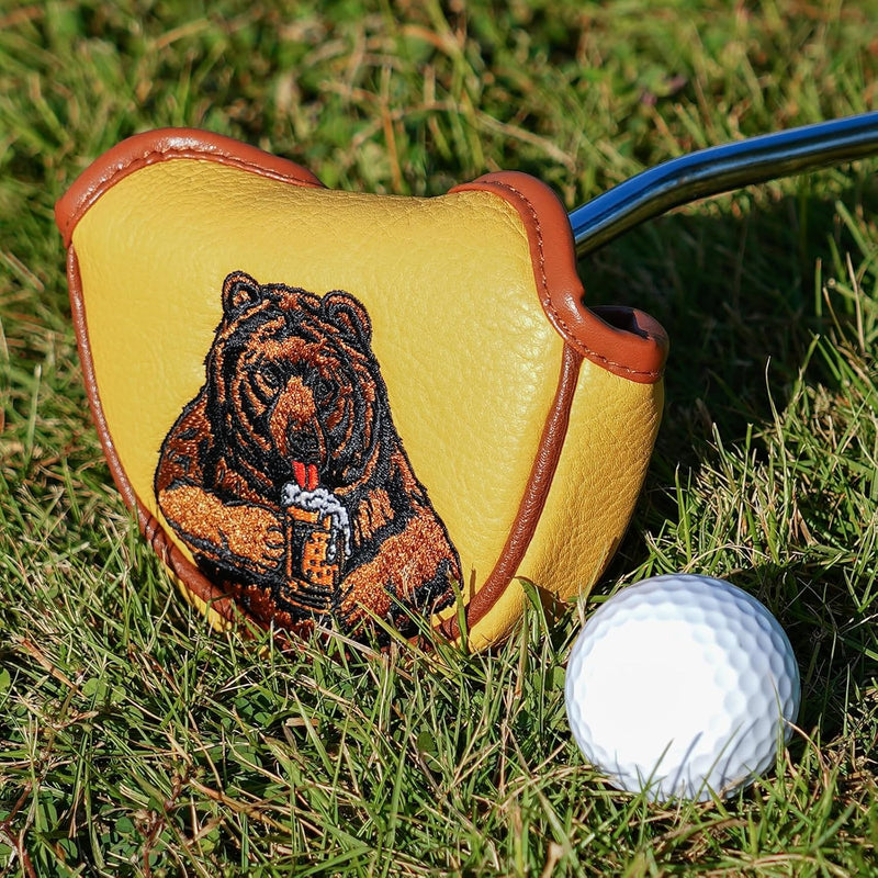 Chargez l'image dans la visionneuse de la galerie, Golf putter beschermhoes met bierdrinkende beer borduurwerk voor DF3 hamerputters – mallet headcover – putterbescherming
