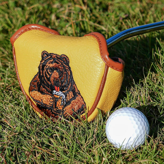 Golf putter beschermhoes met bierdrinkende beer borduurwerk voor DF3 hamerputters – mallet headcover – putterbescherming