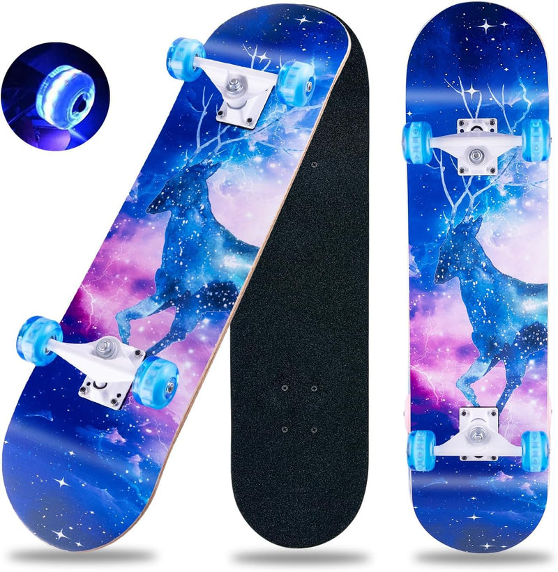 Laden Sie das Bild in Galerie -Viewer, Compleet skateboard 70 x 20 cm met 8-laags esdoorn deck en ABEC-11 lagers – double kick skateboard
