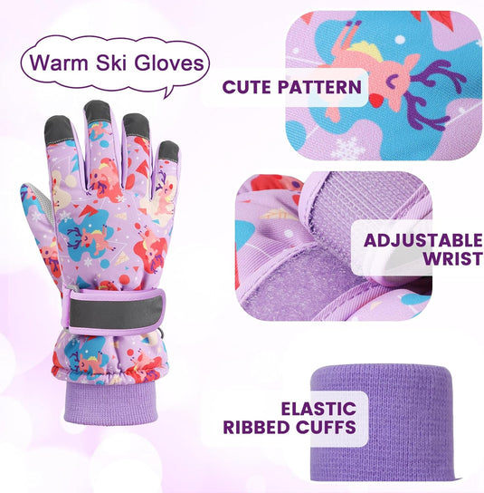 Waterdichte skihandschoenen voor kinderen 4-6 jaar violet