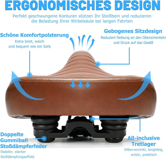 Breed comfortabel fietszadel bruin met dubbele vering