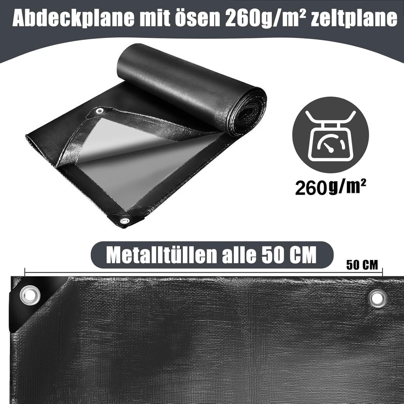 Chargez l'image dans la visionneuse de la galerie, Waterdicht afdekzeil 2 x 4 meter 260 g/m² met ogen zwart – PE dekzeil – beschermzeil
