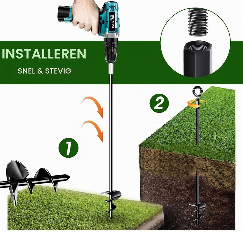 Chargez l'image dans la visionneuse de la galerie, Grondankers 4 stuks 61 cm heavy duty met booradapter – trampoline ankers – stormankers
