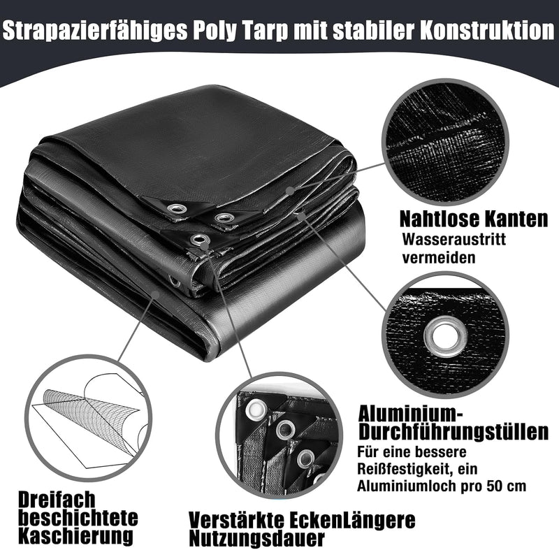 Chargez l'image dans la visionneuse de la galerie, Waterdicht afdekzeil 2 x 4 meter 260 g/m² met ogen zwart – PE dekzeil – beschermzeil
