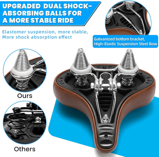 Breed comfortabel fietszadel bruin met dubbele vering
