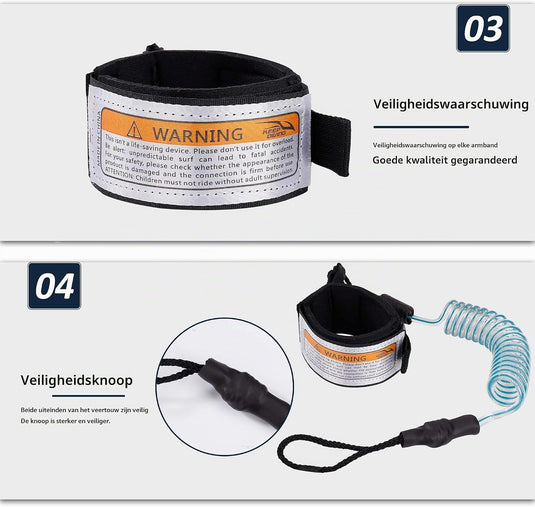 Leash de surf de 1,5 mètre avec boucle réglable à scratch pour bodyboard et paddleboard – cordon de surf – sécurité pour planche
