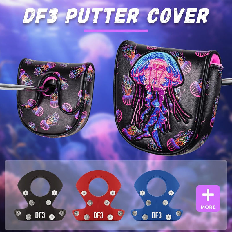Laden Sie das Bild in Galerie -Viewer, Golfclub-Headcover mit farbenfroher Quallenstickerei für Driver, Fairwayholz und Hybrid – Golf-Headcover – Clubschützer
