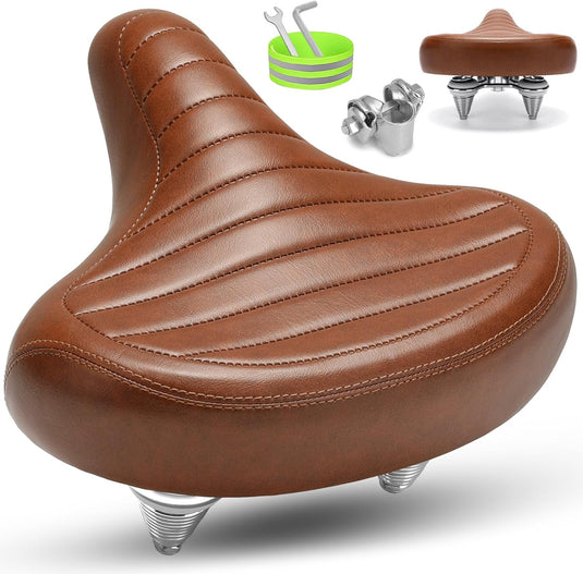 Breed comfortabel fietszadel bruin met dubbele vering