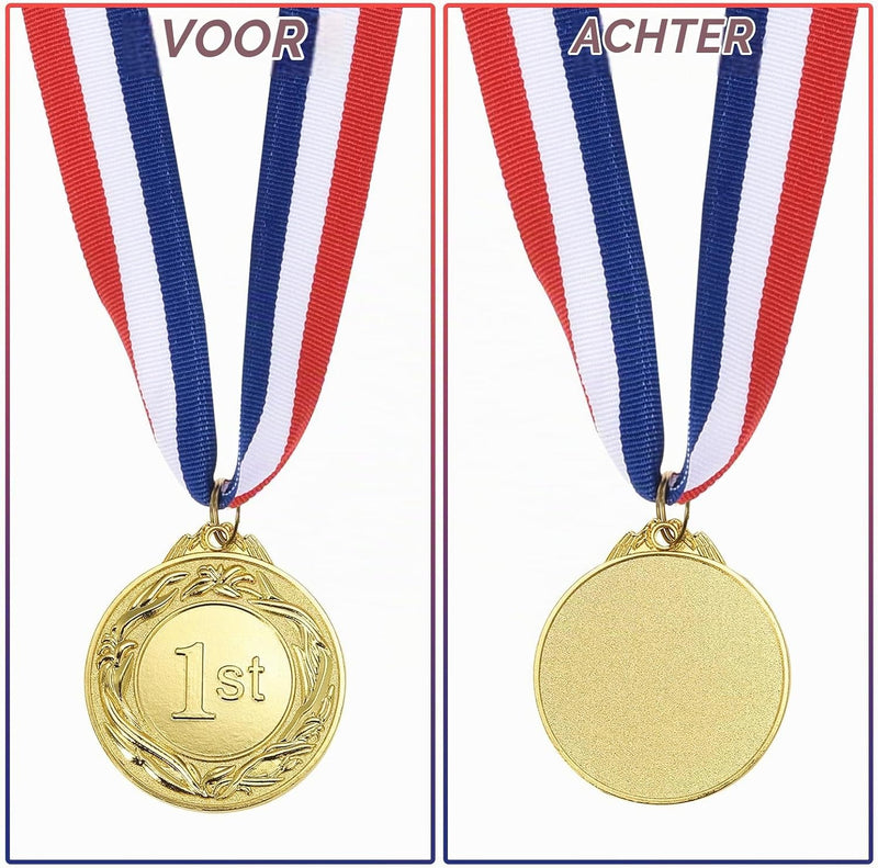 Załaduj obraz do przeglądarki galerii, Złote medale 3 sztuki 6,5 cm za 1. miejsce z tasiemką na szyję – medale sportowe – nagrody i trofea
