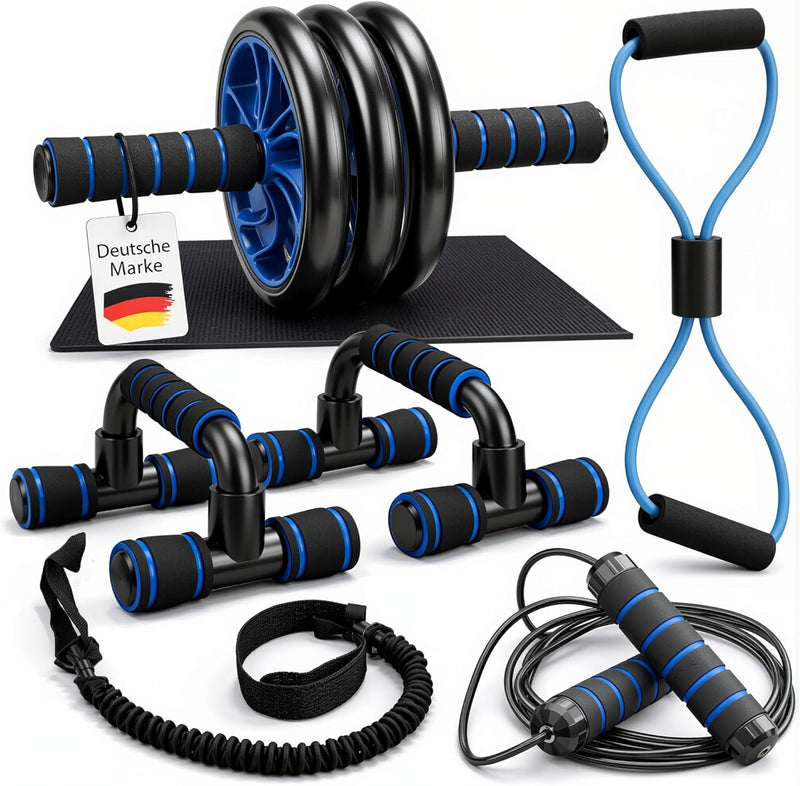 Laad afbeelding in Galerijviewer, Fitness trainingsset 7-in-1 met ab roller push-up bars en springtouw – fitness set – thuis trainen
