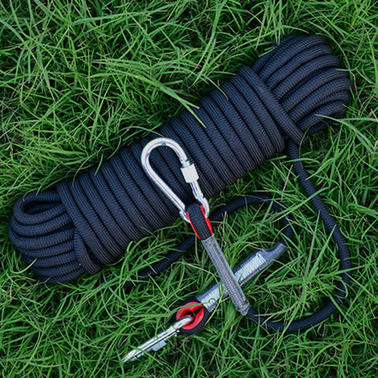 Outdoor touw 10 m x 8 mm – gevlochten touw met 2 karabijnhaken voor camping en wandelen
