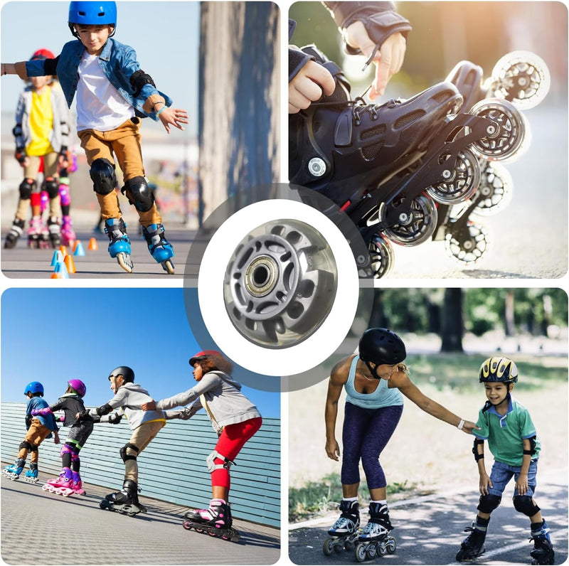 Load image into Gallery viewer, Inlineskate-wielen, 8 stuks, 72 mm, zilvertransparant, inline skate onderdelen, wielen met 16 kogellagers, universeel voor alle soorten rolschaatsen
