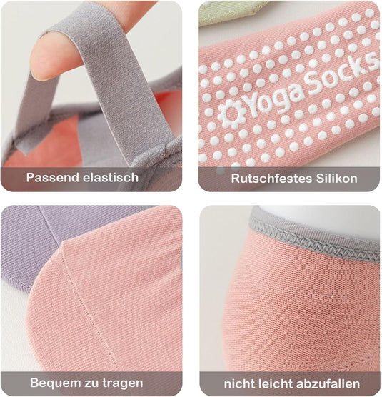 Antislip sokken dames 4 paar maat 35-40 met siliconen grip – yoga pilates trampoline sokken