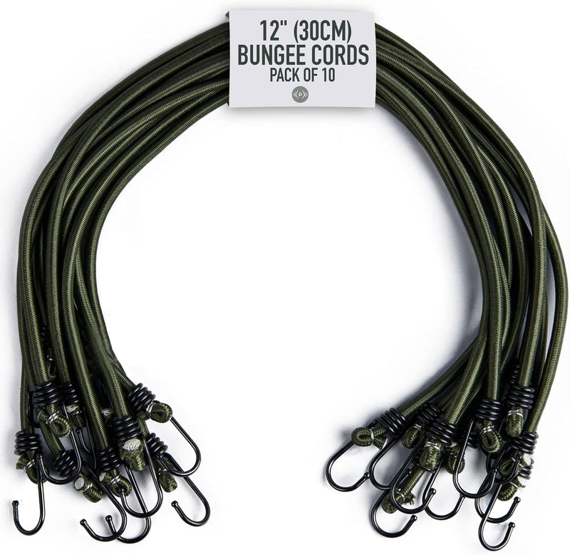 Load image into Gallery viewer, Pluvios - 12" (30CM) Bungee Cords with Hooks Heavy Duty Outdoor - 10 Pack – Choice of Sizes - Multi-Purpose Elastic Bungee Straps for Luggage, Camping - Weatherproof &amp; UV
