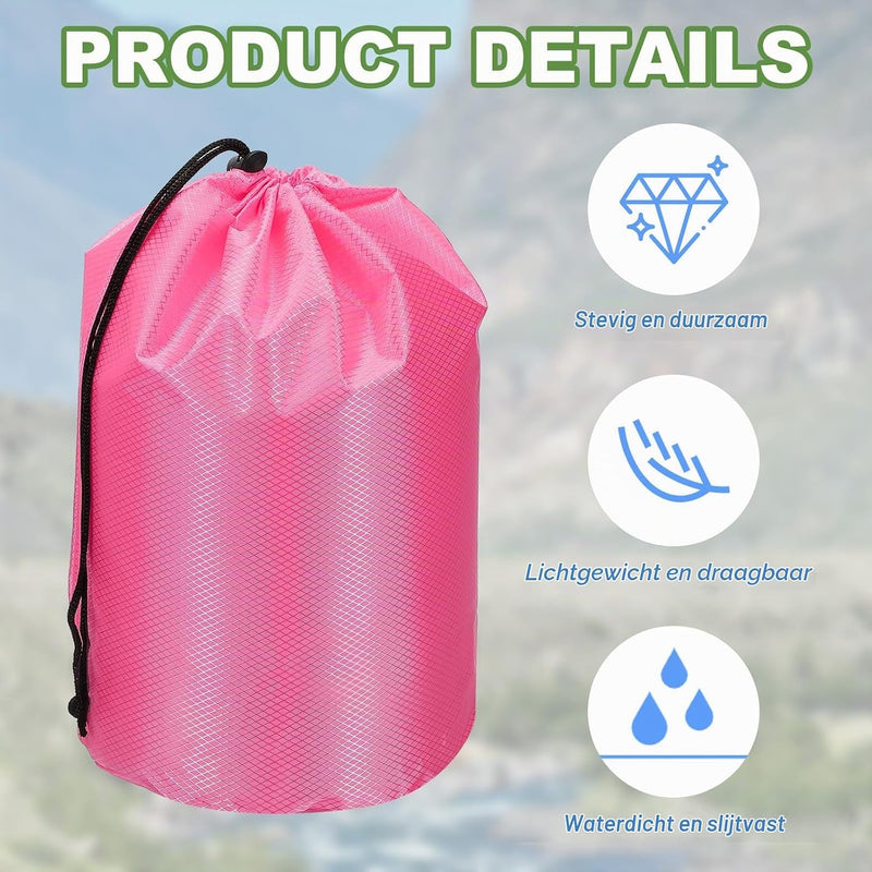 Załaduj obraz do przeglądarki galerii, Waterdichte opbergzak 11 x 20 cm met trekkoord oranje – stuff sack – camping accessoires
