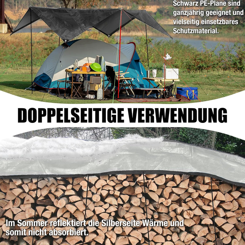 Chargez l'image dans la visionneuse de la galerie, Waterdicht afdekzeil 2 x 4 meter 260 g/m² met ogen zwart – PE dekzeil – beschermzeil
