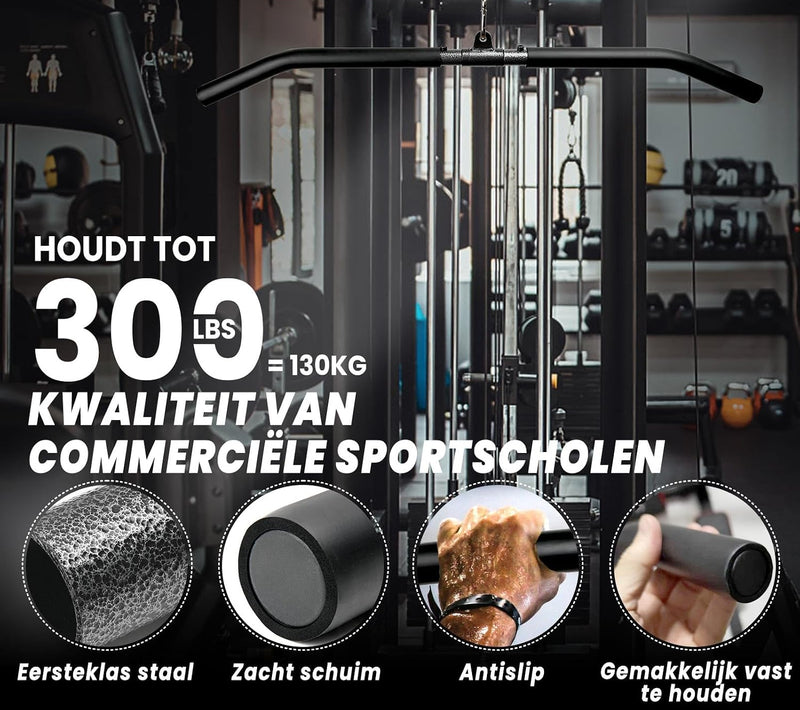 Laden Sie das Bild in Galerie -Viewer, Lat pulldown bar 85 of 100 cm met EVA antislip handgrepen tot 130 kg – kabelstang – fitness accessoire
