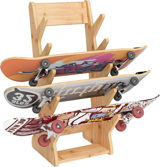 Skateboard vloerrek van hout met 5 vakken – vrijstaande boardhouder – skateboard opbergrek