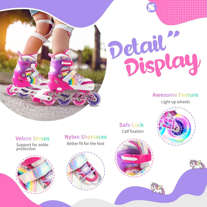 Load image into Gallery viewer, SULIFEEL Rainbow Unicorn Verstelbare zwarte rolschaatsen voor kinderen, met lichtgevende wielen, voor jongens
