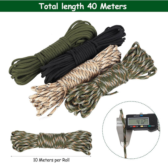 Paracord touw 4 stuks – 4 mm x 10 m – 9-kern nylon koord voor camping, wandelen, handwerken en outdoor – 4 kleuren