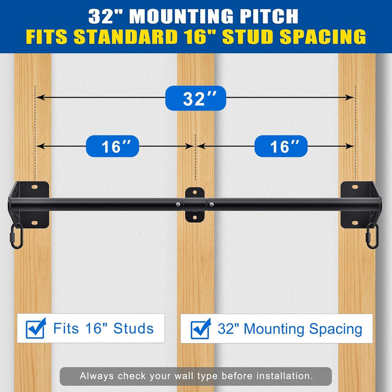 Laden Sie das Bild in Galerie -Viewer, Optrekstang wandmontage 81 cm met gevoerde handgrepen tot 200 kg – pull-up bar – fitness stang
