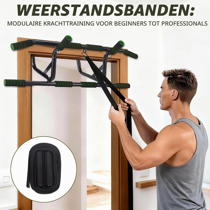 Laad afbeelding in Galerijviewer, Optrekstang voor deurkozijn zonder boren tot 200 kg met antislip handgrepen – pull-up bar – krachttraining
