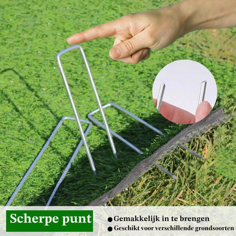 Charger l’image dans la visionneuse de galerie, Ancrages au sol 60 pièces de 15 cm en acier galvanisé avec 30 rondelles de fixation – piquets de jardin – fixation de toile anti-mauvaises herbes
