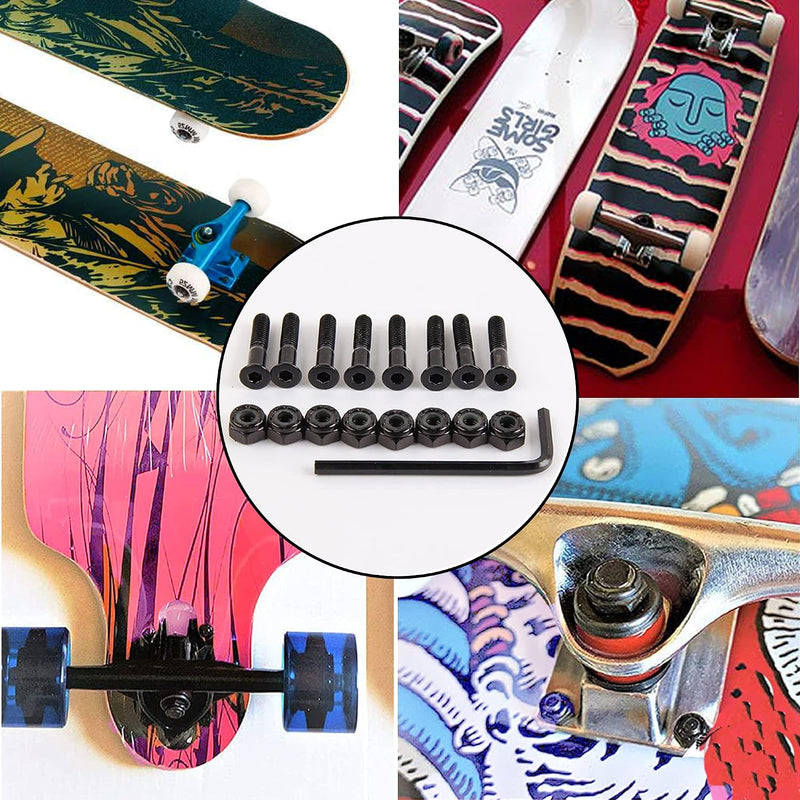 Load image into Gallery viewer, Skateboard schroeven met moeren en sleutel 8 stuks zwart – truck montagebouten – skate accessoires

