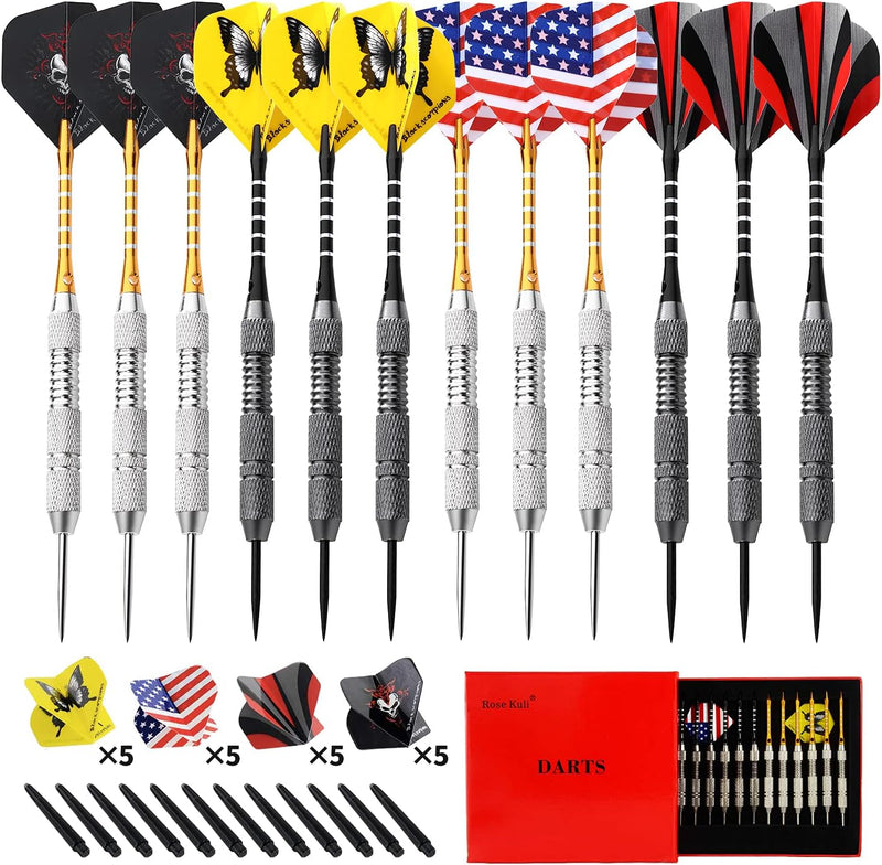Laad afbeelding in Galerijviewer, Dartpijlen, 12 stuks, 24 gram, stalen punt, dartset, professionele dartset met aluminium schachten en 4 stijlen van vinnen
