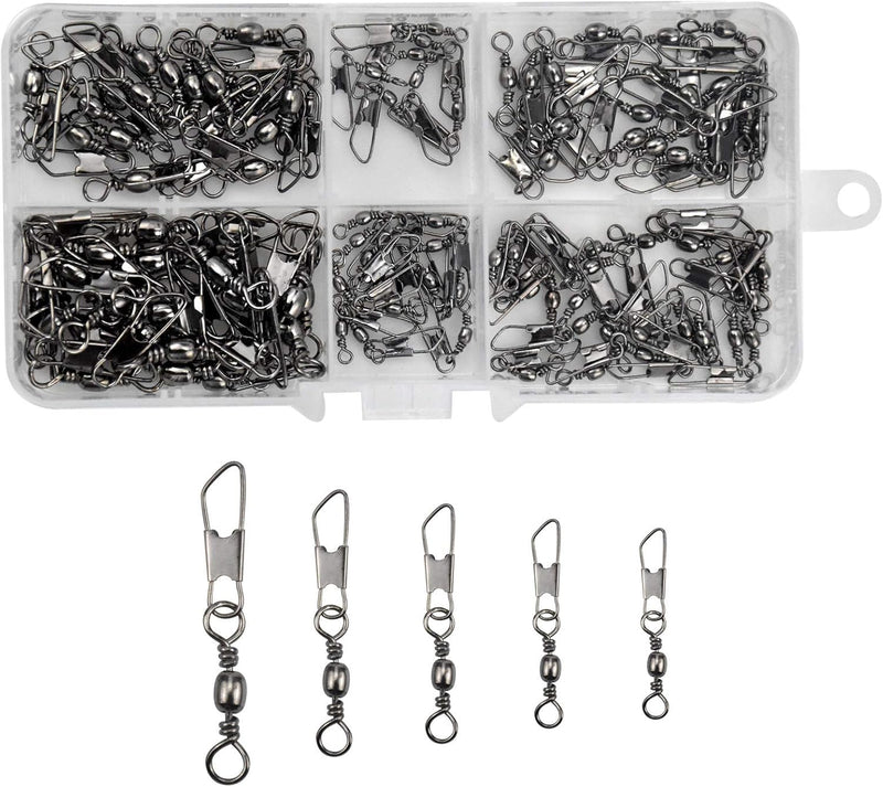 Laad afbeelding in Galerijviewer, Visserij vat Swivel met Veiligheid Snap Interlock Snaps Hoge Sterkte Tackle, Vissen Swivel Snaps Kit Solid Barrel Swivel met Safty Snap Connector Vismaat 6 # 8 # 10 # 12 # 14 # (100)
