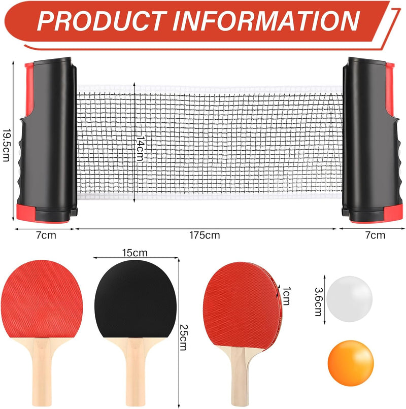 Charger l’image dans la visionneuse de galerie, Ensemble de tennis de table avec filet rétractable de 175 cm, comprenant 2 raquettes et 6 balles - jeu de ping-pong - matériel de tennis de table
