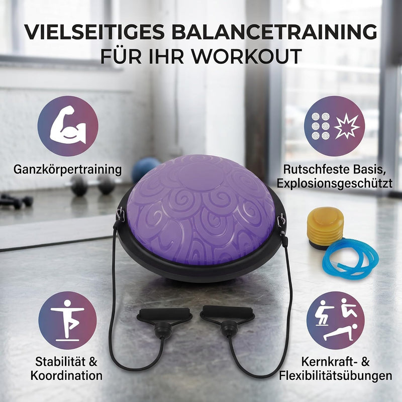 Laden Sie das Bild in Galerie -Viewer, Balanstrainer 46 cm met weerstandsbanden – antislip halve bal – core training – evenwichtstraining
