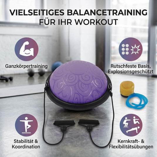 Balanstrainer 46 cm met weerstandsbanden – antislip halve bal – core training – evenwichtstraining