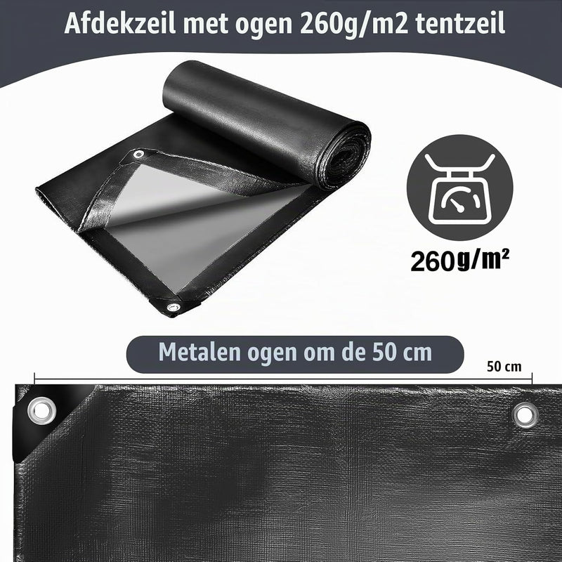 Chargez l'image dans la visionneuse de la galerie, Waterdicht afdekzeil 2 x 4 meter 260 g/m² met ogen zwart – PE dekzeil – beschermzeil
