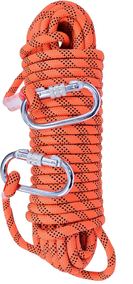 Statisch outdoor touw 30 m x 10 mm – met 2 karabijnhaken voor camping en buitengebruik