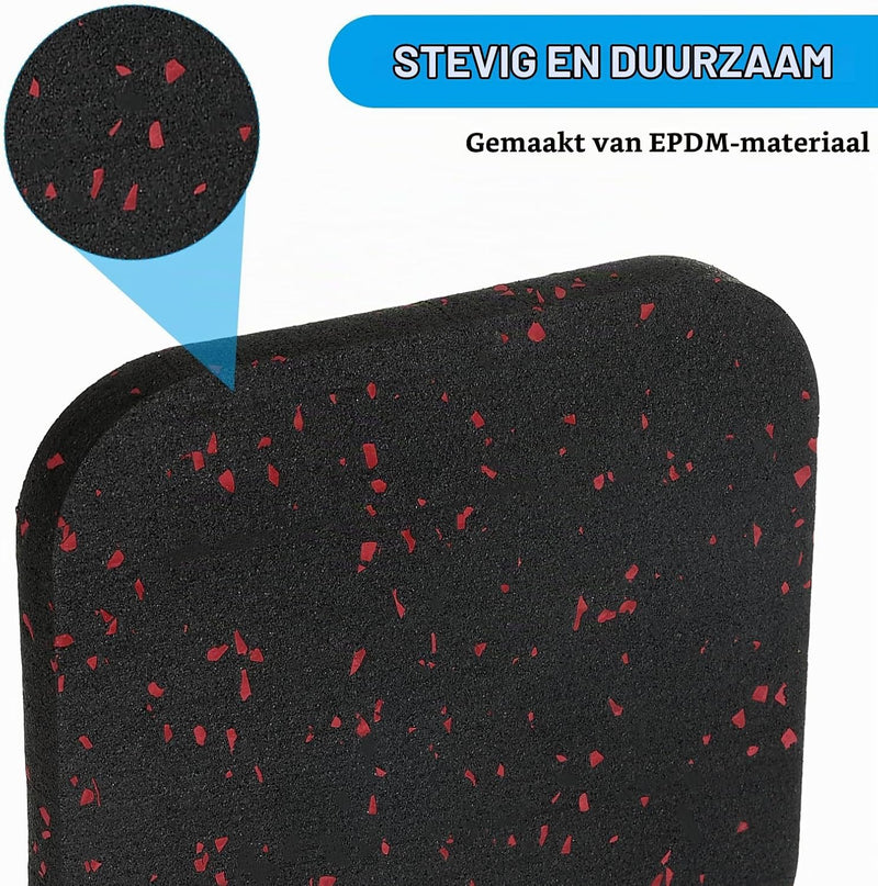 Załaduj obraz do przeglądarki galerii, Antivibratie matten 6 stuks 10 x 10 x 1 cm zwart-rood – vloerbeschermers – fitnessapparatuur accessoires
