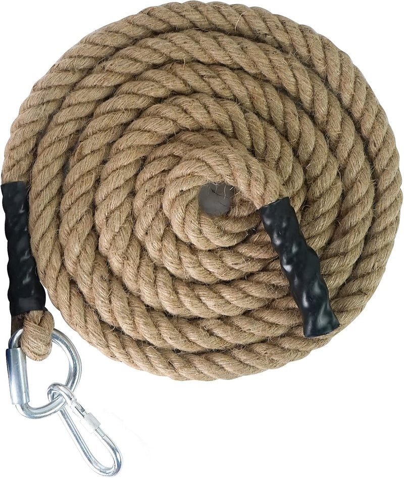 Laden Sie das Bild in Galerie -Viewer, Jute klimtouw met karabijnhaak – 30/40/50 mm trainingstouw voor kracht en fitness
