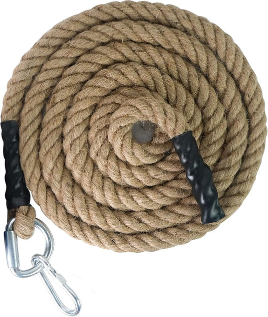 Jute klimtouw met karabijnhaak – 30/40/50 mm trainingstouw voor kracht en fitness