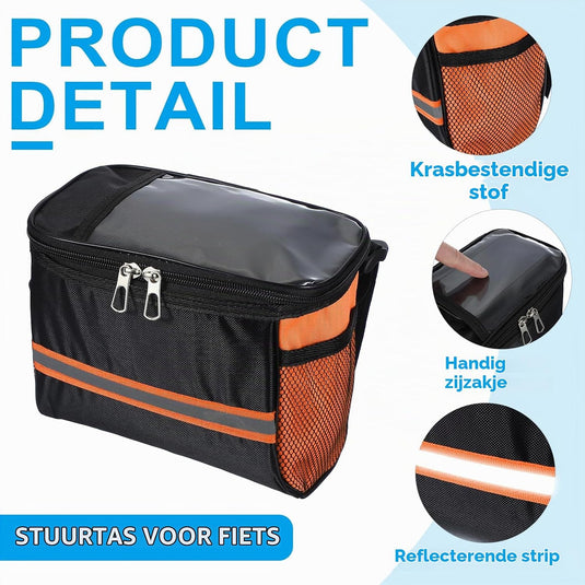 Waterdichte fietsstuurtas 21,5x13x15 cm - Fietstas frame & stuur met reflectie - Fietsmand & schoudertas mountainbike